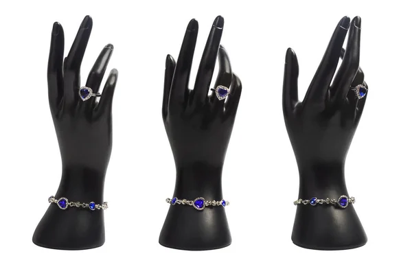Luxe Sieraden Ingesteld Mannequin Hand Armband Ring Met Hart Vorm — Stockfoto