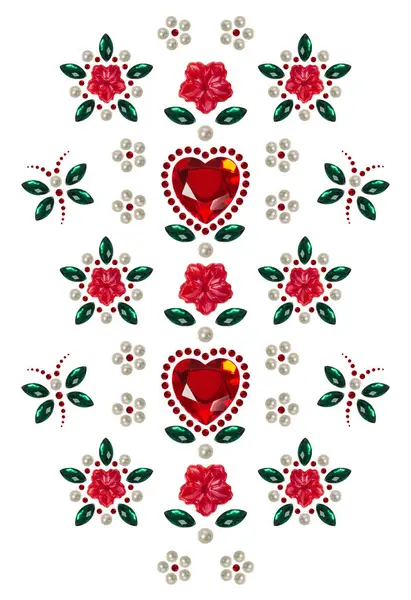 Adesivos Apliques Românticos Para Dia Dos Namorados Corações Cristal Vermelho — Fotografia de Stock