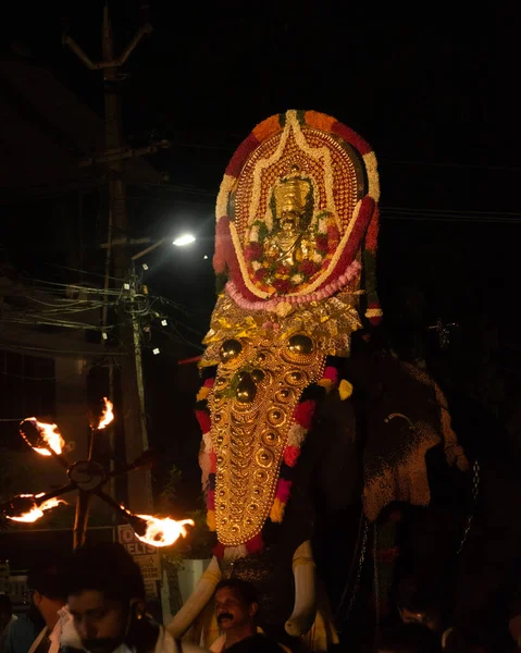 Imagen Thiruvabharanam Del Templo Mukhathala Sree Krishna Sobre Elefantes Thiruvabharanam — Foto de Stock