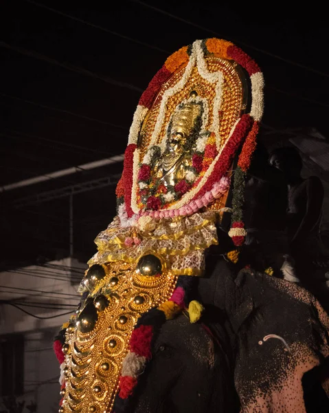 코끼리의 상단에 Krishna 사원의 Thiruvabharanam의 Thiruvabharanam는 사원의 신성한 장식품에 — 스톡 사진