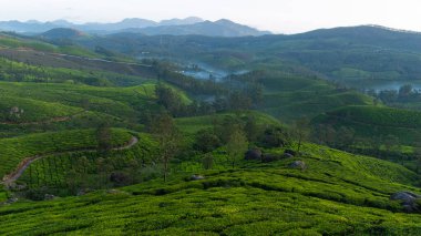 Fotoğraf şafak vakti Hindistan 'ın Kerala kentindeki en güzel ve romantik turistik yerlerden biri olan Munnar' da çay çiftliklerinin ve sıradağların sisle kaplandığı yerde çekildi..