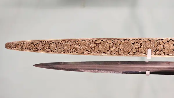 Stock image A picture of Rajput Thalwar (sword) with designed carved into the blade, it was wepons in Mewar army in Rajasthan from 16th century to 20th century 