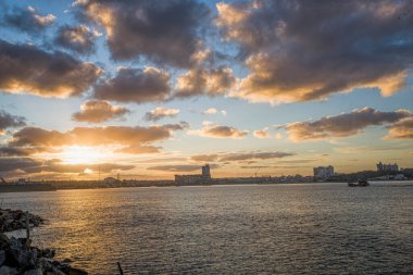 Mar del Plata harbour at sunset 