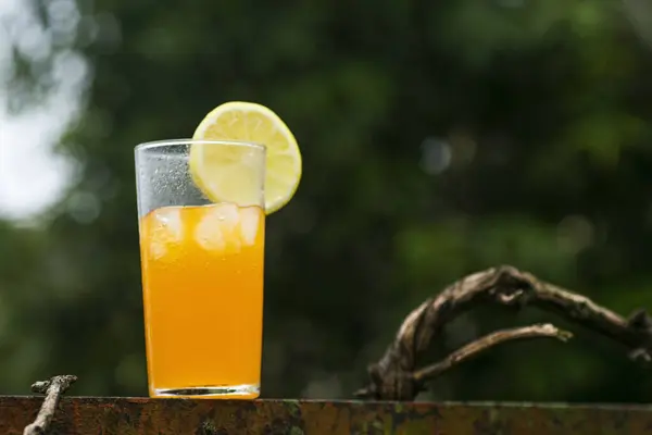Апельсиновый Сок Кубиками Льда Апельсиновым Ломтиком — стоковое фото