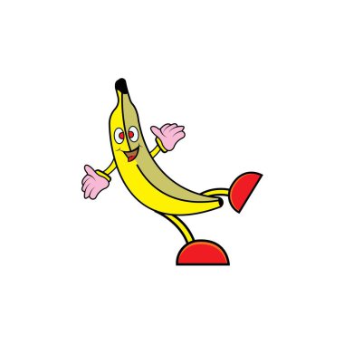 Muz vektör çizimi. Muz çizgi film karakteri logosu, meyve ikonu konsepti