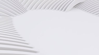 Soyut Eğri Şekiller. Beyaz Dairesel Arkaplan. Soyut arkaplan. 3d illüstrasyon