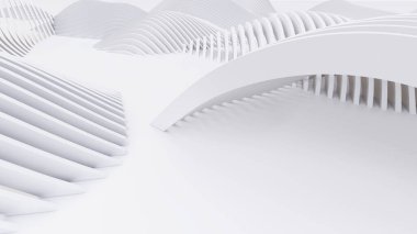 Soyut Eğri Şekiller. Beyaz Dairesel Arkaplan. Soyut arkaplan. 3d illüstrasyon