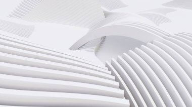 Soyut Eğri Şekiller. Beyaz Dairesel Arkaplan. Soyut arkaplan. 3d illüstrasyon