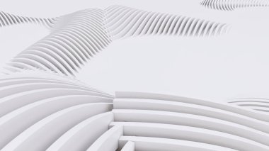 Soyut Eğri Şekiller. Beyaz Dairesel Arkaplan. Soyut arkaplan. 3d illüstrasyon