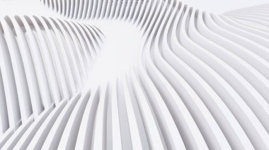 Soyut Eğri Şekiller. Beyaz Dairesel Arkaplan. Soyut arkaplan. 3d illüstrasyon