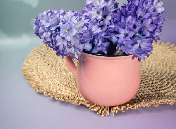 Bouquet Fleurs Jacinthe Bleue Dans Une Tasse — Photo