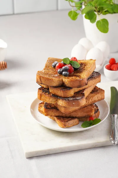 Several Pieces French Toast White Wheat Bread Soaked Egg Milk — Stock Photo, Image