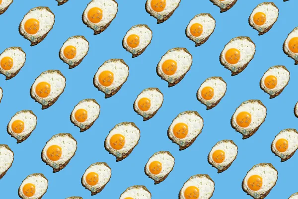 Hard Light Pattern Fried Egg Unbroken Egg Yolk Seamless Blue — Stock Photo, Image