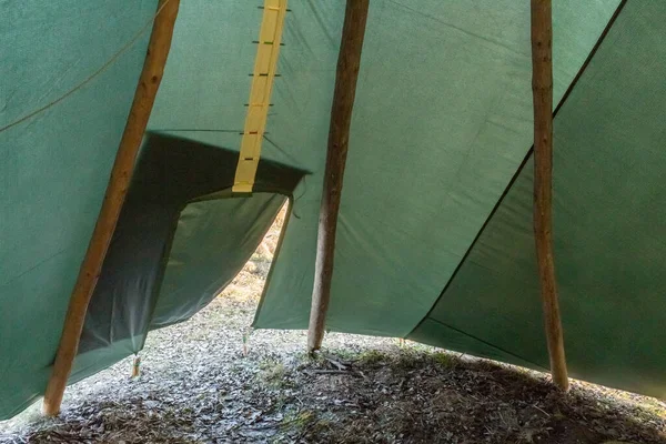 stock image view of the wigwam from the inside, a traditional dwelling of the Indians