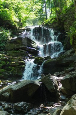 Karpatlar 'da bir dağ deresinde çağlayan şelale.