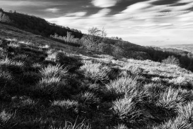 Dağlardaki manzara siyah beyaz