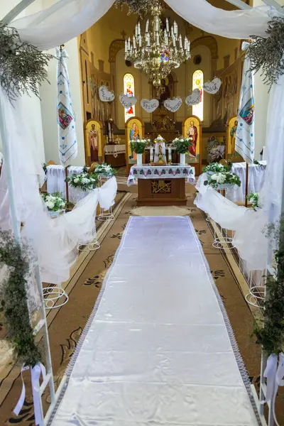 stock image The Greek Catholic Church in western Ukraine is decorated for the First Communion