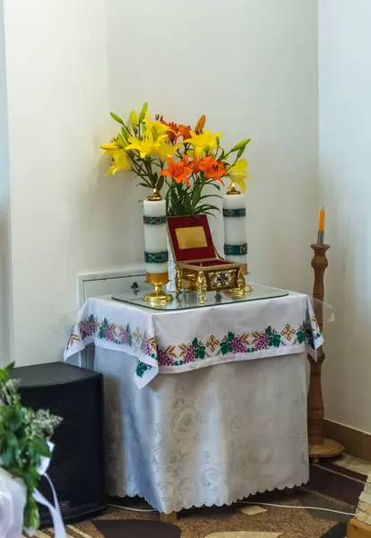 stock image The Greek Catholic Church in western Ukraine is decorated for the First Communion