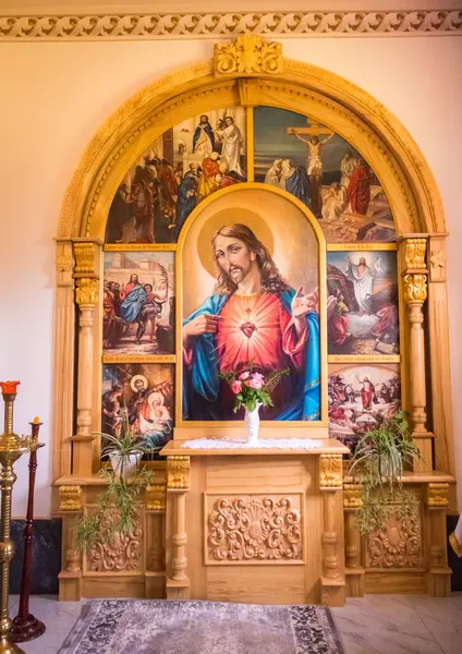 stock image The Greek Catholic Church in western Ukraine is decorated for the First Communion