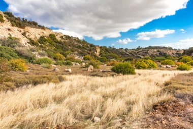 Serene photo capturing a Cypriot mountain vista with a clear sky, few clouds, and limited vegetation, showcasing the island's natural beauty clipart