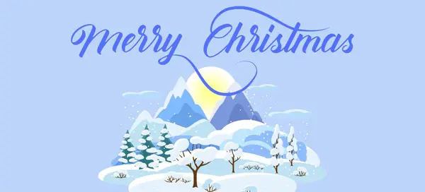 Christmas card design and Christmas banner with snow and Christmas tree, blue and white colour 