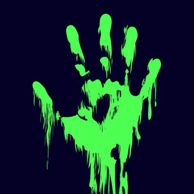 Bir adamın ellerinden damlayan yeşil boya. Cadılar Bayramı