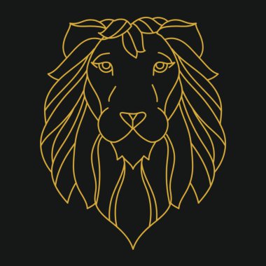 Taç ve altın çizgili aslan başı veya logo tasarımı