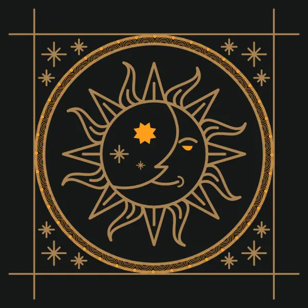 illustration of a sun in the shape of a circle with stars and the sun.