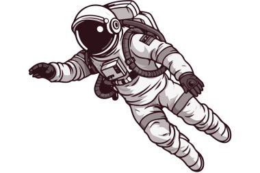 Uzayda astronotun vektör çizimi. Uzayda uçan astronot. Çizgi film tarzında vektör el çizimi
