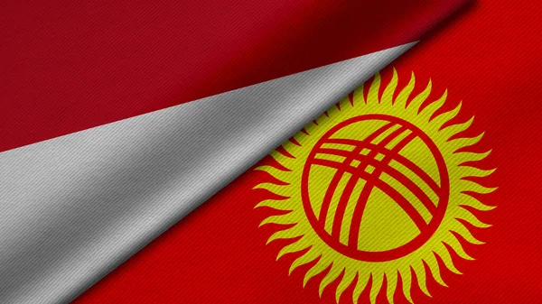 Representación Dos Banderas República Indonesia República Kirguisa Junto Con Textura —  Fotos de Stock