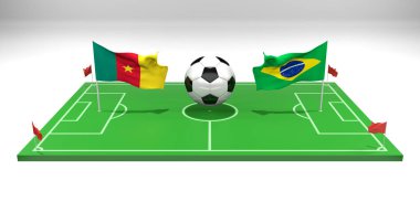 Kamerun Brezilya futbol maçına karşı FIFA Dünya Kupası Katarı 2022, futbol sahası, 3D çalışma ve 3D görüntü, Erivan, Ermenistan - 2022 Kasım 07