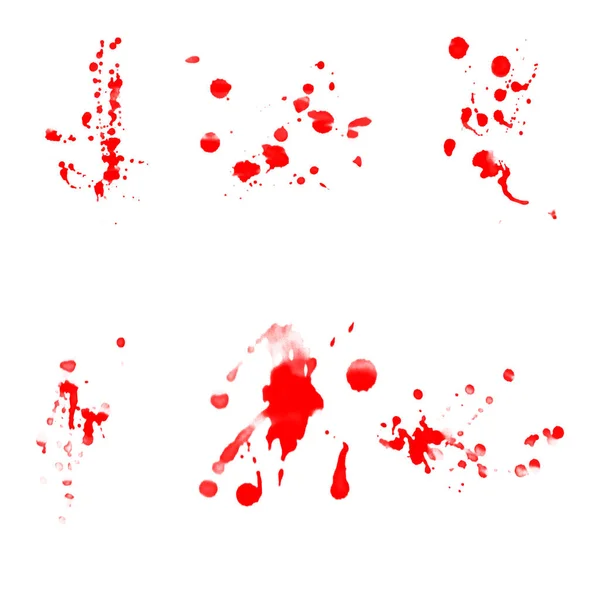 白い背景に隔離された現実的な血 6枚のコレクションの血とスプラッシュの滴 — ストック写真