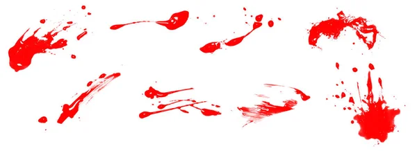 Sangue Realistico Isolato Sfondo Bianco Gocce Sangue Schizzi Una Collezione — Foto Stock