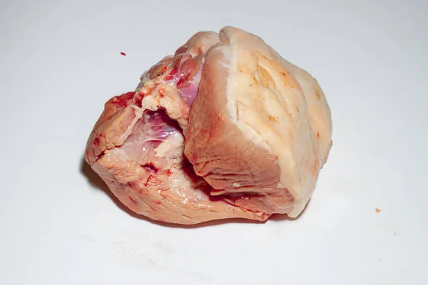 Cerdo Crudo Fresco Sobre Fondo Blanco Gran Pedazo Filete Carne — Foto de Stock