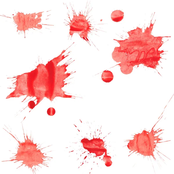 白い背景に隔離された現実的な血 7枚のコレクションの血とスプラッシュの滴 — ストック写真