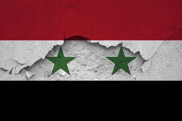 Jordbävningar Syrien Flagga Syrien Vägg Med Sprickor Från Jordbävning — Stockfoto
