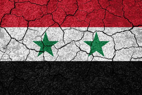 Trzęsienia Ziemi Syrii Flaga Syrii Ścianie Pęknięciami Trzęsieniu Ziemi — Zdjęcie stockowe