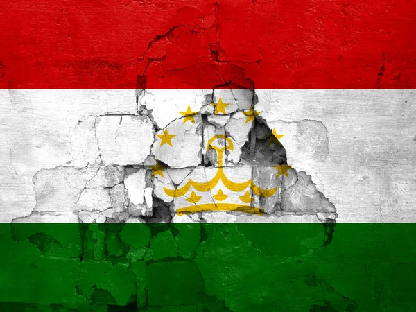 Földrengések Tádzsikisztánban Zászló Tádzsikisztán Falon Repedések Egy Földrengéstől — Stock Fotó