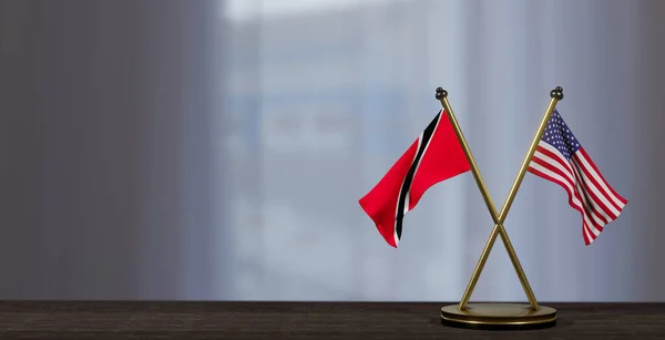 Banderas Trinidad Tobago Estados Unidos Mesa Negociación Entre Trinidad Tobago —  Fotos de Stock