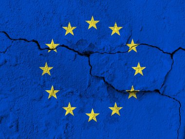 Avrupa bayrağı, çatlaklarla dolu bir duvarda Avrupa bayrağı