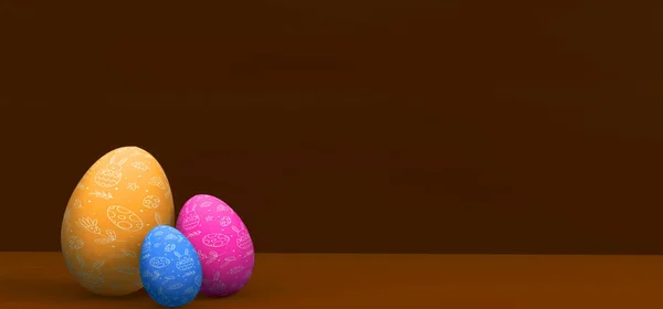 Vrolijk Pasen Spandoek Paaseieren Met Een Kleurrijke Eieren Kopieer Plaats — Stockfoto