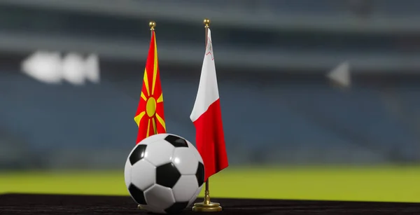 Uefa 2024サッカー北マケドニア対マルタヨーロッパ選手権予選北マケドニアとマルタサッカーボールで 3次元作業だ アルメニアのエレバン 2023年3月24日 — ストック写真