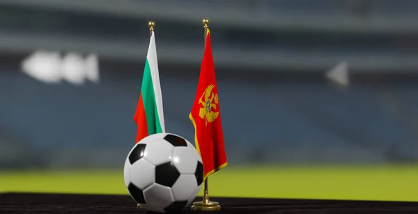 Uefa 2024サッカーブルガリア対モンテネグロ欧州選手権予選 フラッグブルガリアとモンテネグロサッカーボールで 3次元作業だ アルメニアのエレバン 2023年3月24日 — ストック写真