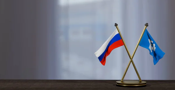Росія Співдружність Незалежних Держав Прапори Столі Переговори Між Снд Росією — стокове фото