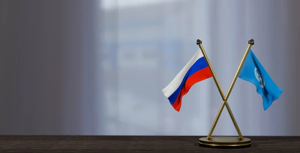 Russia United Nations Flags Table Negotiation United Nations Russia Little — Stock Photo, Image