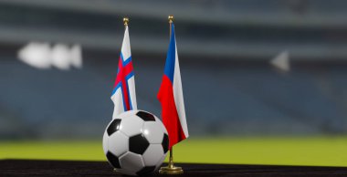 UEFA EURO 2024 Futbol Faroe Adaları, Çek Cumhuriyeti 'nin Faroe Adaları ve Çek Futbol Şampiyonası' na karşı. 3D çalışma. 