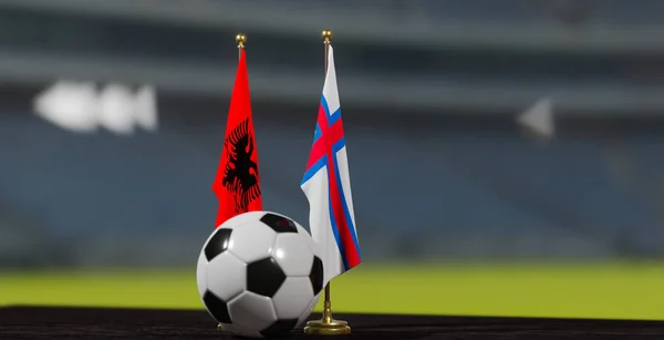 Uefa Euro 2024サッカーアルバニア対フェロー諸島サッカーボールでヨーロッパ選手権予選 アルバニアとフェロー諸島 立体作品 — ストック写真
