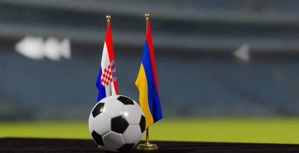 Uefa Euro 2024サッカークロアチア対アルメニア欧州選手権予選クロアチアとアルメニアサッカーボールで 立体作品 — ストック写真