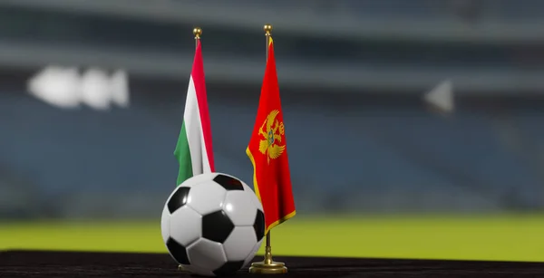 Uefa Euro 2024サッカーハンガリー対モンテネグロ欧州選手権予選 ハンガリーとモンテネグロサッカーボールと 立体作品 — ストック写真