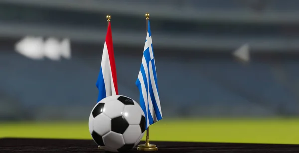 UEFA EURO 2024 Soccer Netherlands vs Greece European Championship Qualification, Netherlands and Greece with soccer ball. 3d work.